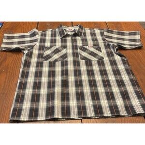 Ben Davis Short Sleeve Plaid 1/2 Zip Shirt Black And Cream Plaid Men’s XL